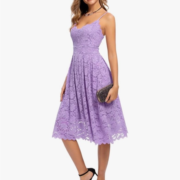A-Line Purple Lace Dress - Picture 3 of 9